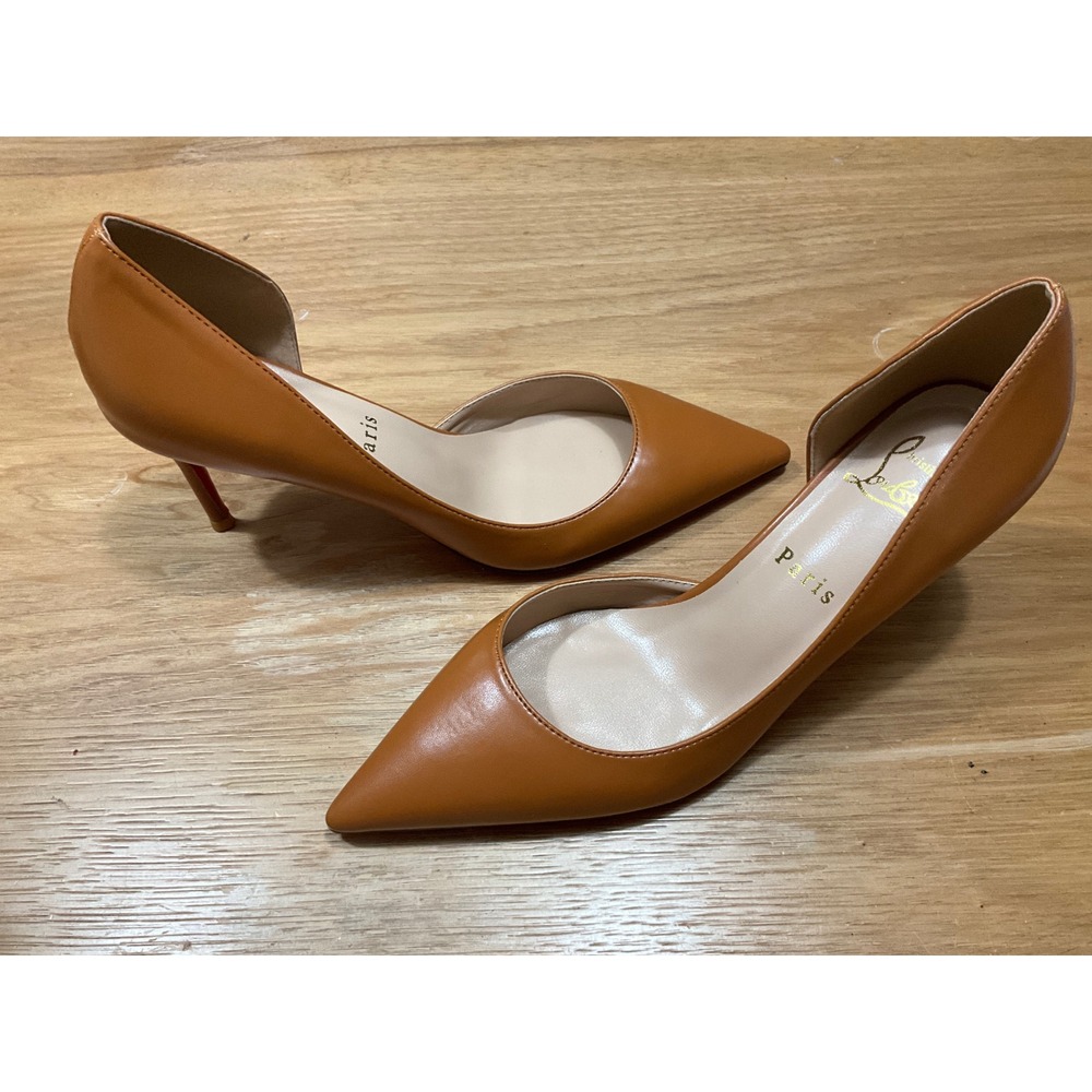 Christian Louboutin Iriza Tan Leather d'Orsay Pointed Toe Red Bottom Pumps 42